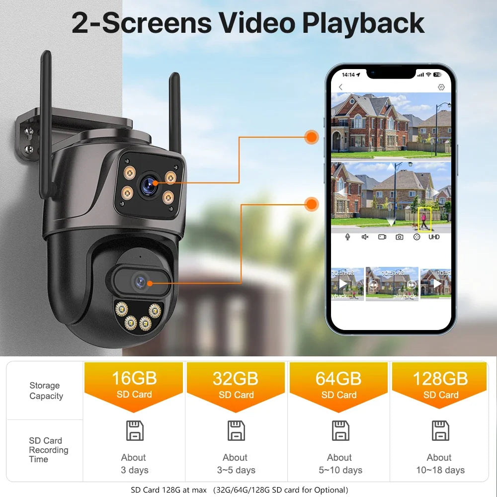 Caméra De Surveillance Extérieure Double Objectif 4K Wi-Fi