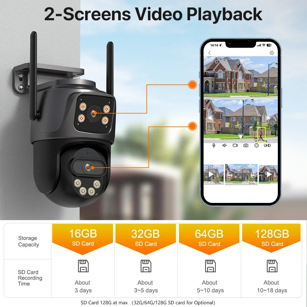 Caméra De Surveillance Extérieure Double Objectif 4K Wi-Fi
